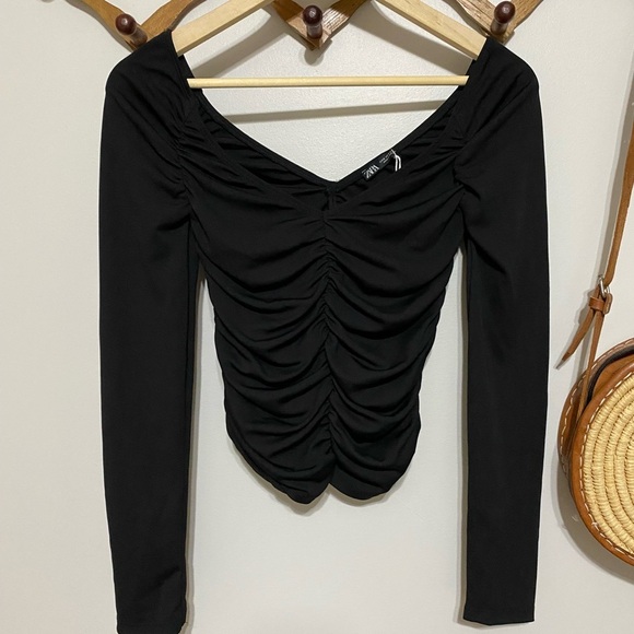 Zara Black Ruched Long Sleeve Top - Picture 1 of 2